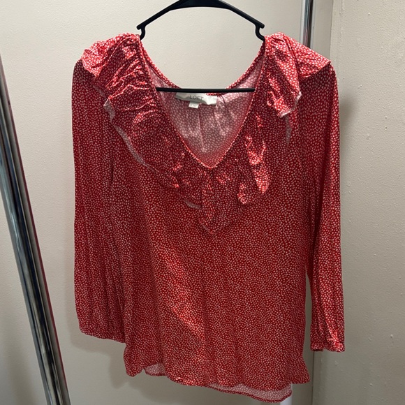 Loft Valentine’s Day Heart Ruffle Long Sleeve Blouse Top M - Picture 3 of 6